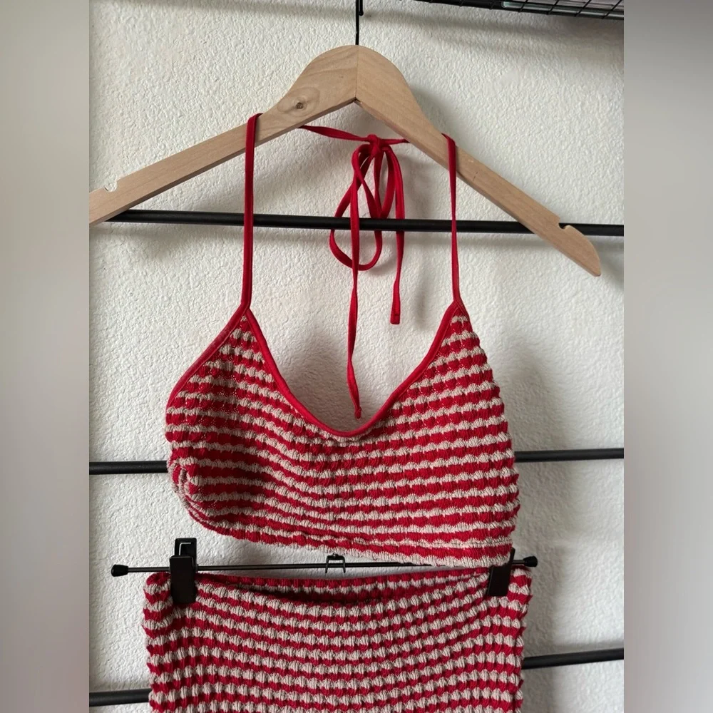 Free People Red and White Striped Maxi Skirt and Tank SET - Picture 5 of 8
